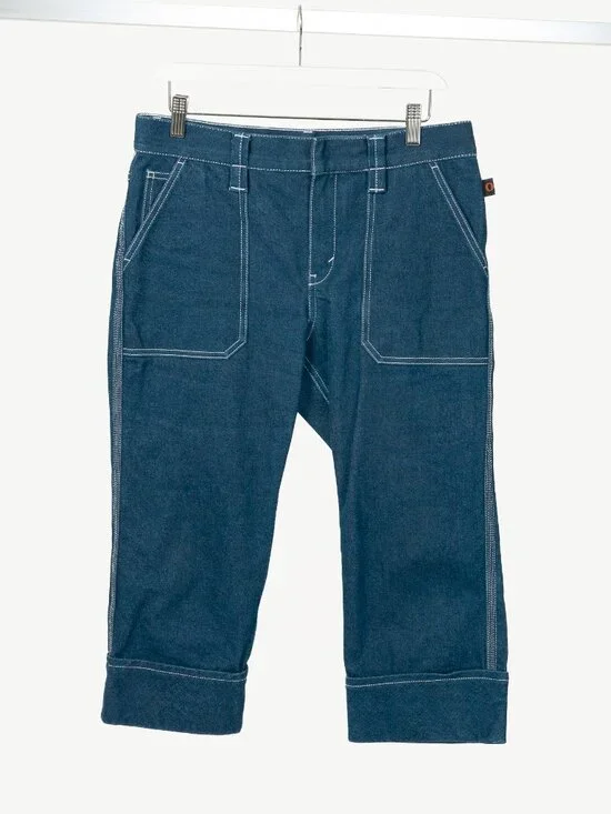 Chloe SS18 Runway Ultramarine Cotton Denim Cropped Circle-Stitch Jeans - Picture 2 of 14